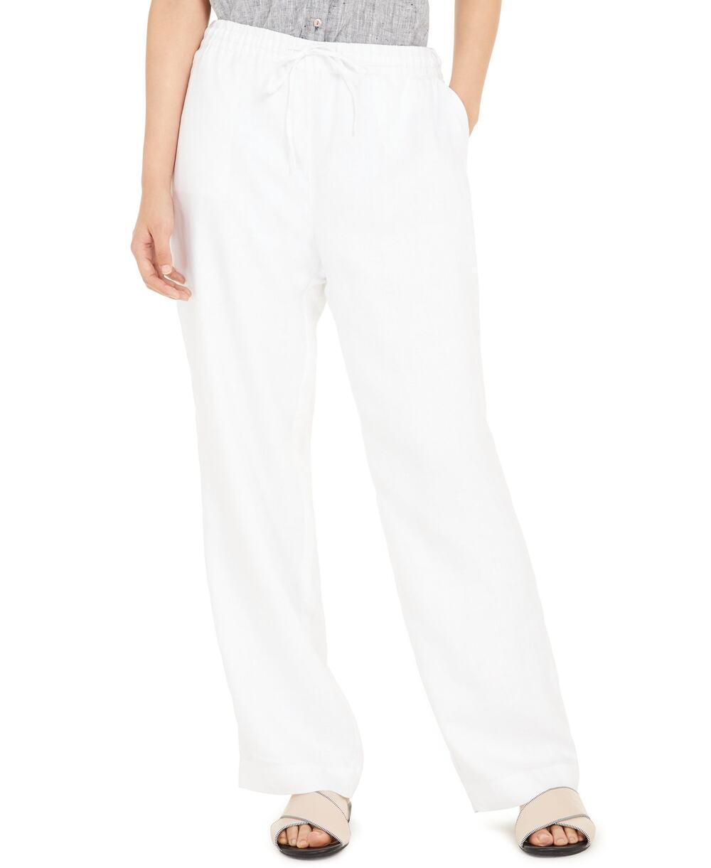 Charter Club Linen Pants White Drawstring-Waist Pull On Straight Leg Sz XL